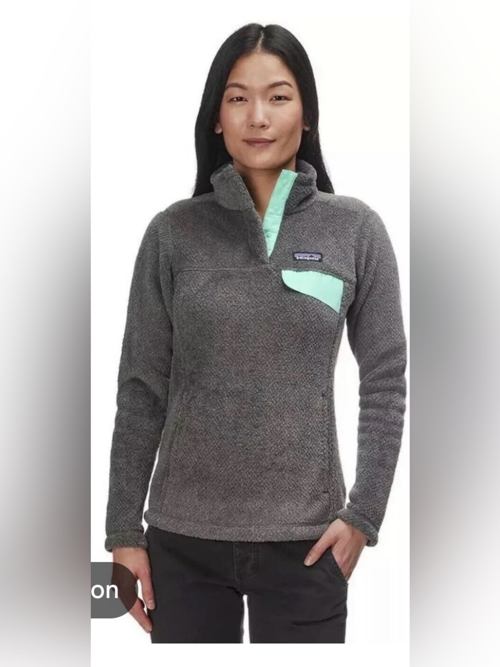 Patagonia Women's Snap-T Pullover in gray & teal size small